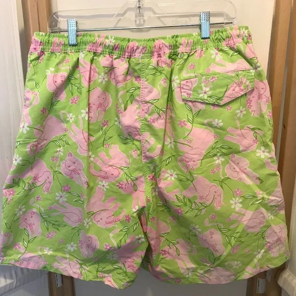 Mens LILLY PULITZER Sz XL Green w/ Pink Elephants Swim Trunks